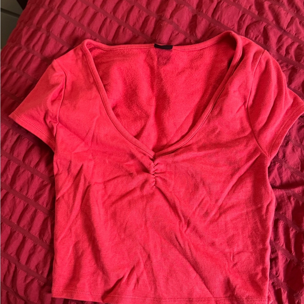 Forever 21 Coral V-Neck Crop Top